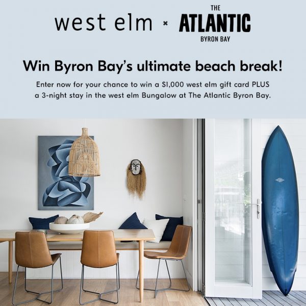West Elm Atlantic Byron Bay giveaway