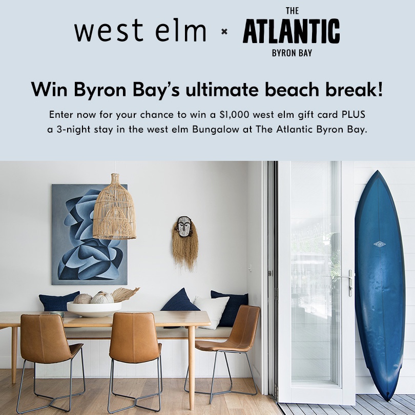 West Elm Atlantic Byron Bay giveaway